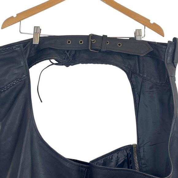 Bison Trading Co Vintage Leather Motorcycle Chaps Mens XXL Black - Picture 2 of 9